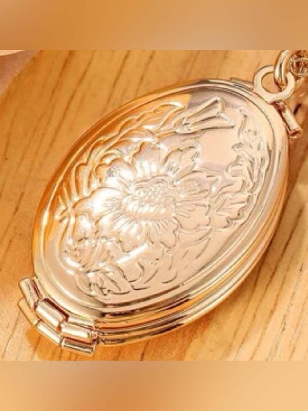 Vintage Style Floral Engraved Oval Locket Necklace